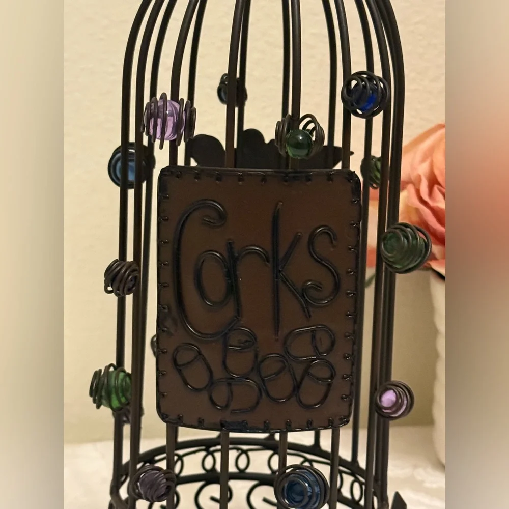 Black Decorative Wire Wine Bottle Cork Holder with Multicolor Accents